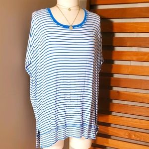 SS0328 XL White/royal blue stripes Rib knit Tee